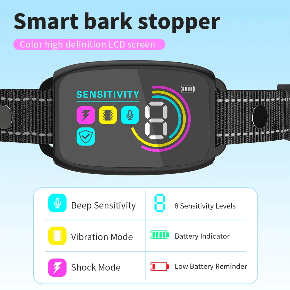 Rechargeable Smart Anti-Bark Collar with HD Display